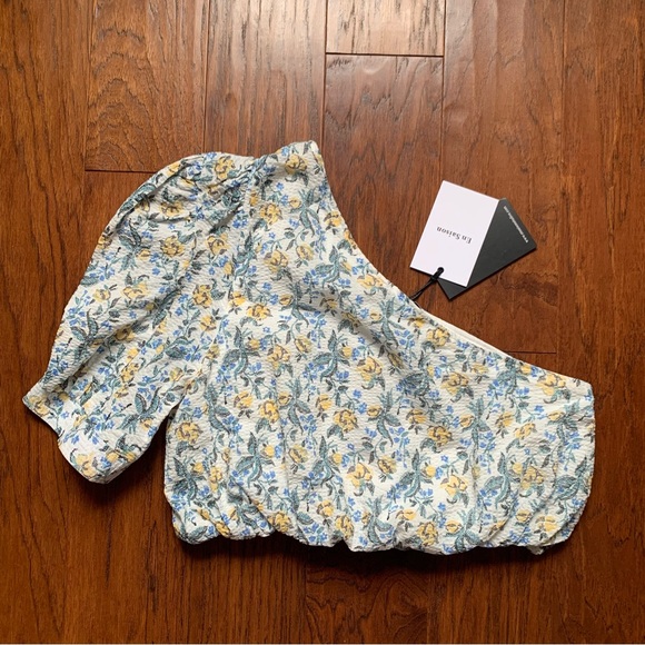 En Saison Floral Print One Shoulder Crop Top | Size L - Picture 4 of 9